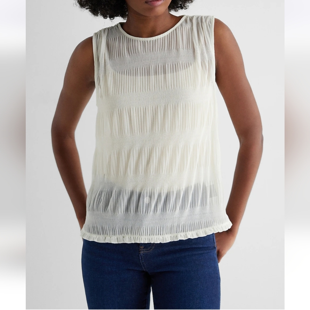 Express Skimming Mesh Crew Neck Pleated Tank Size M NWT